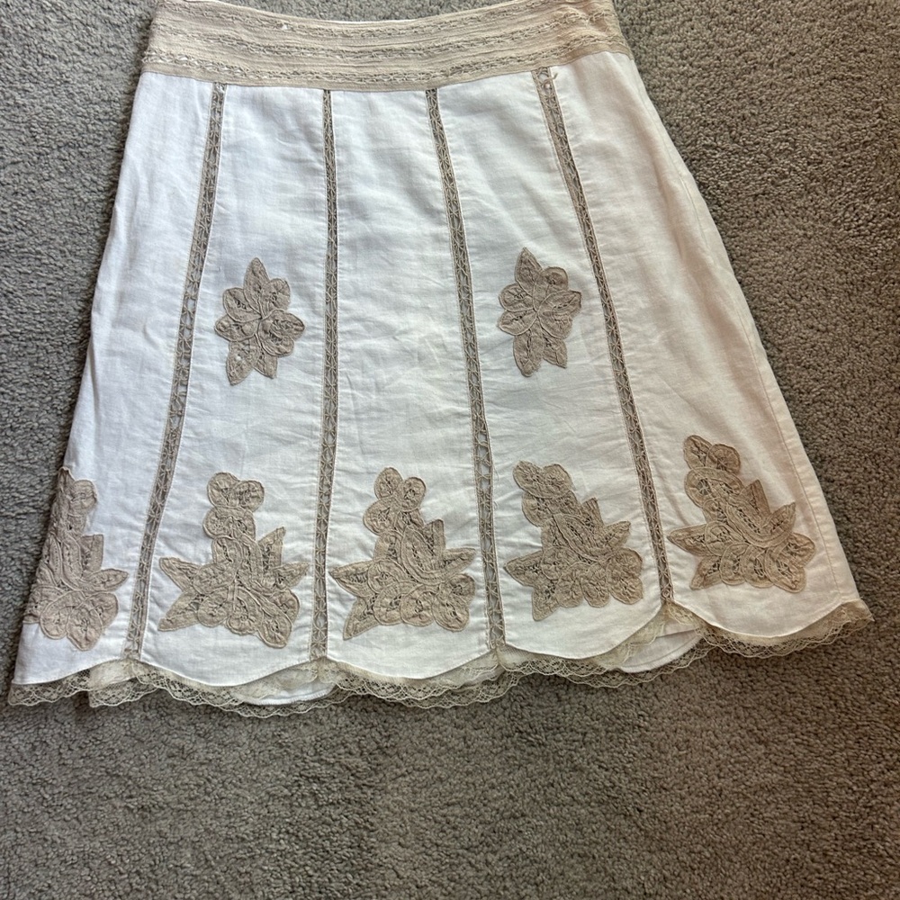 Studio White Tan Embellished A-Line Skirt